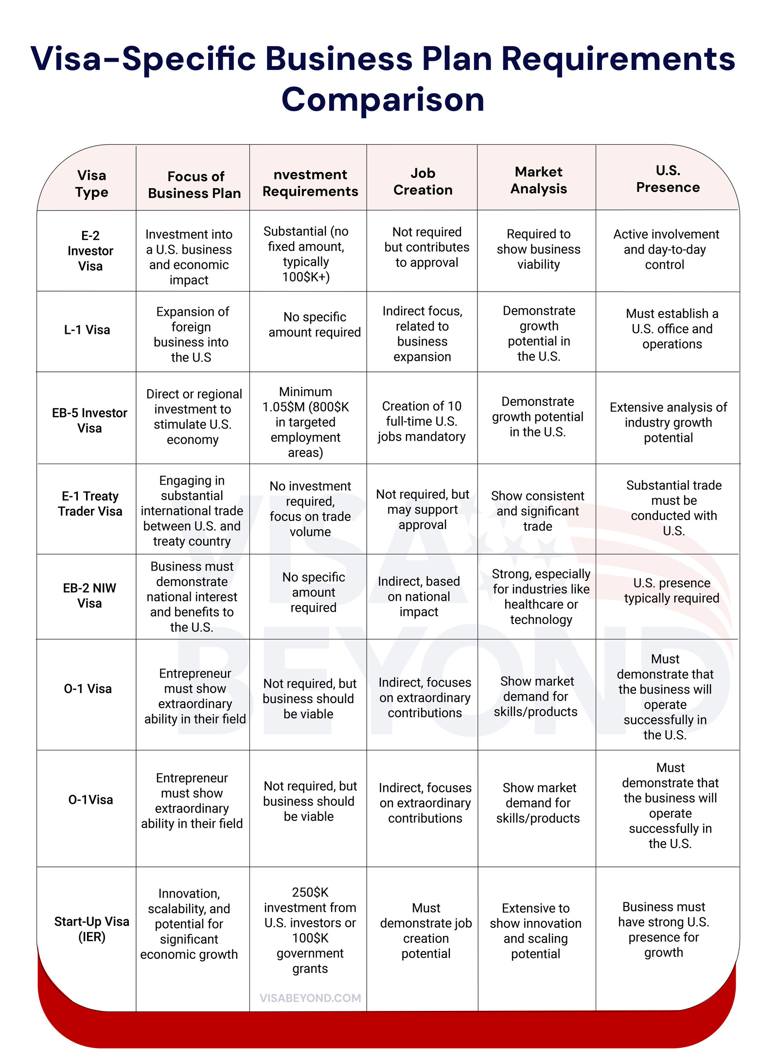 visa specific business plan requirements